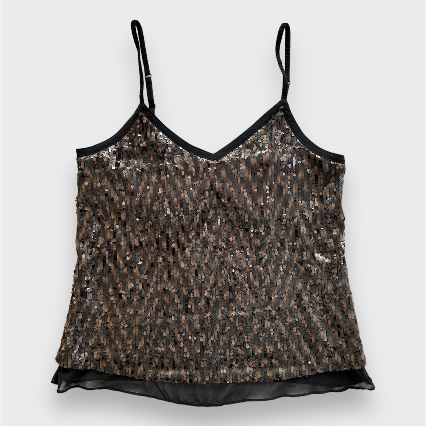 Guess Black and Brown Sequin Cami - Large