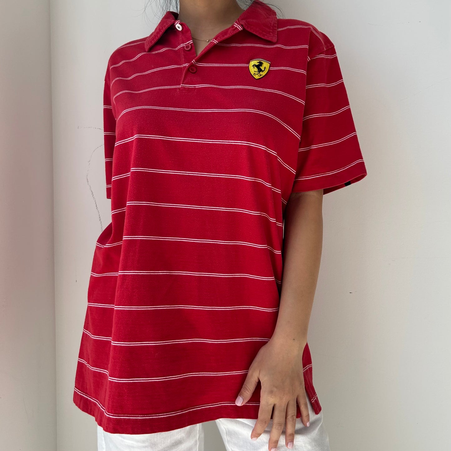 Ferrari Red Short Sleeve Striped Polo Shirt - X-Large