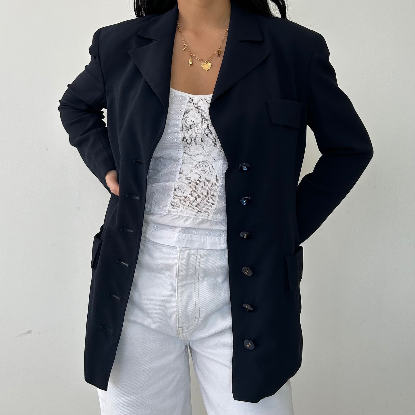 Vintage 1980s Valentino Boutique Navy Blazer - Medium