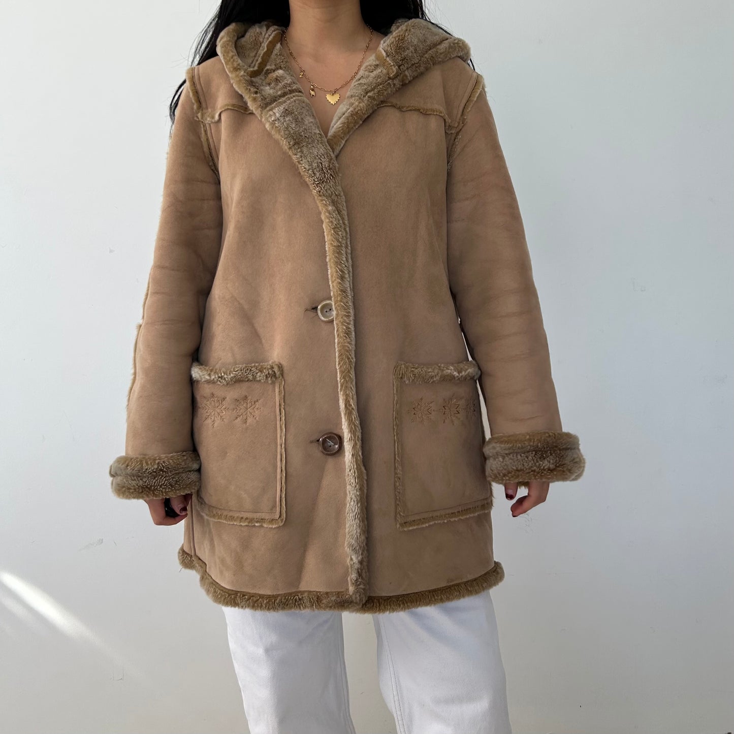 Brown Faux Shearling Coat - Medium