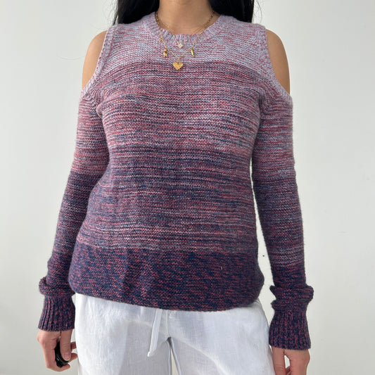 Rebecca Minkoff Purple Wool and Alpaca Knit Cold Shoulder Sweater - Medium