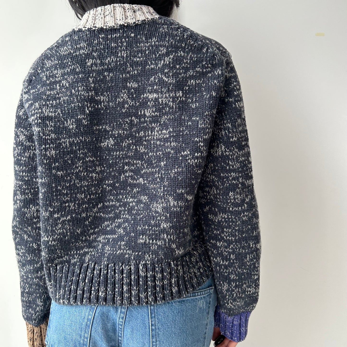 Cos Navy Mock Neck Marled Chunky Knit Jumper - X-Small