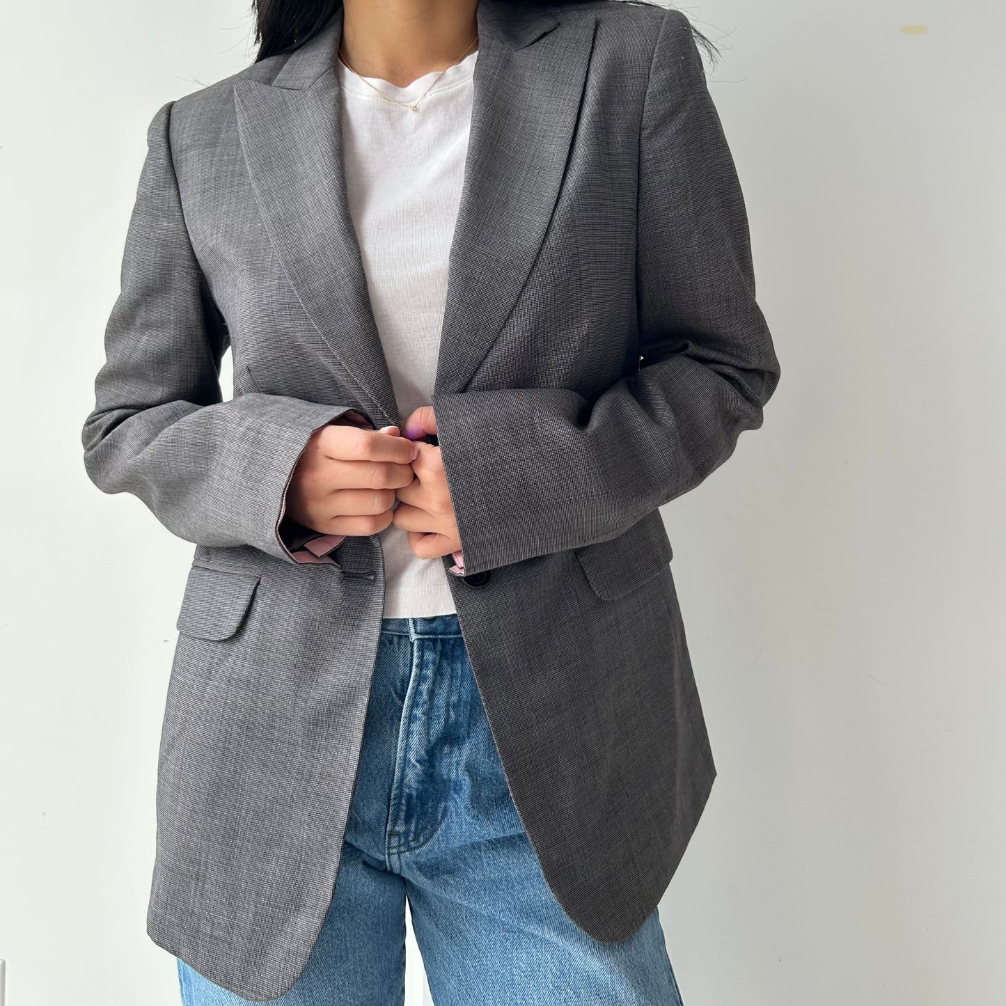Pink Tartan Grey Wool Blazer - Small