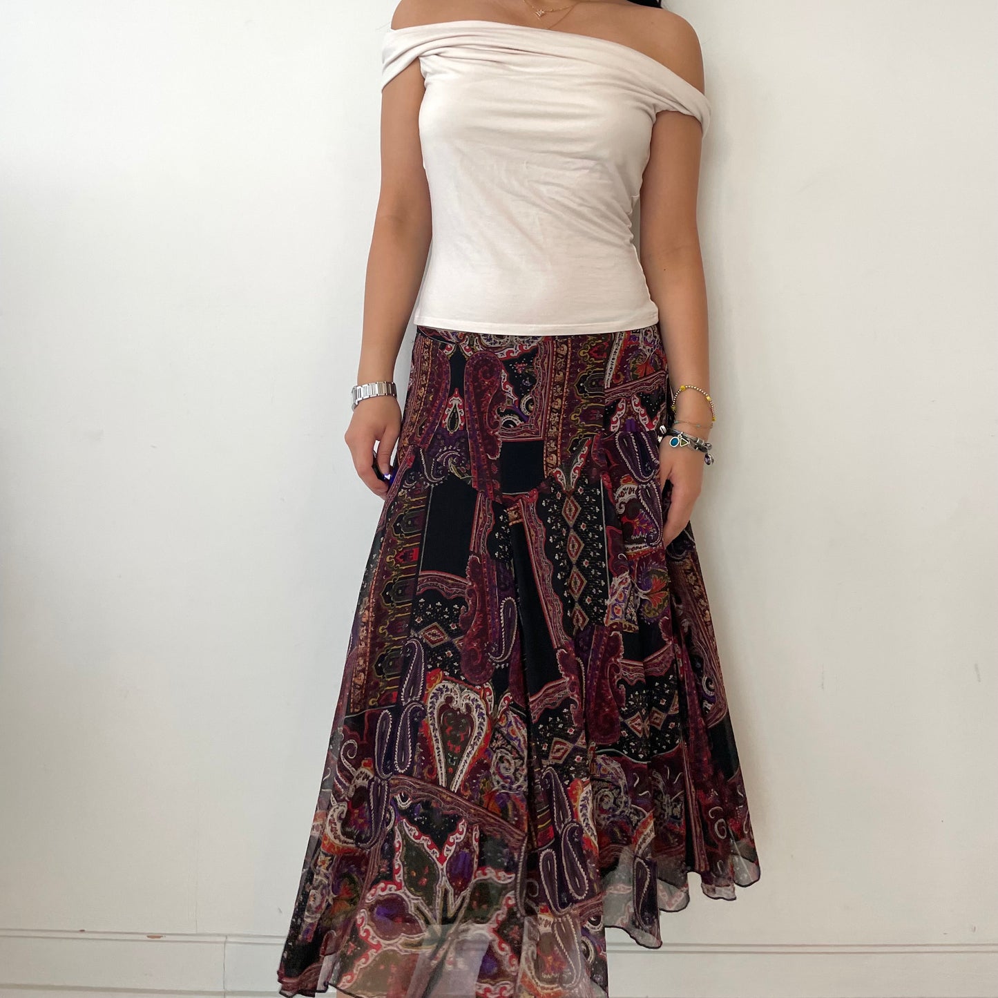 Coldwater Creek Burgundy Paisley Boho Midi Skirt - Medium