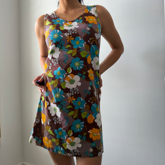 Made in Japan Floral Sleeveless Cotton Shift Dress - X-Small