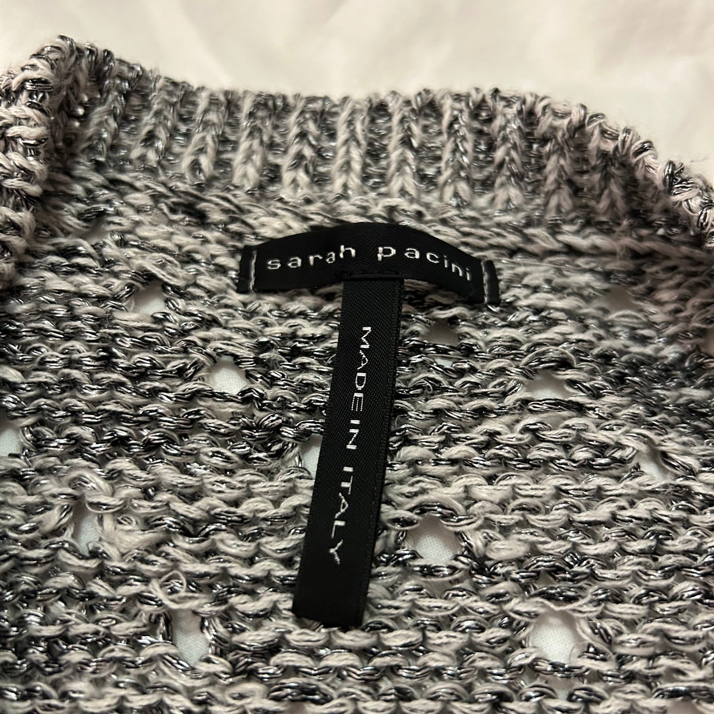 Sarah Pacini Grey Open-Knit V-Neck Jumper - One Size