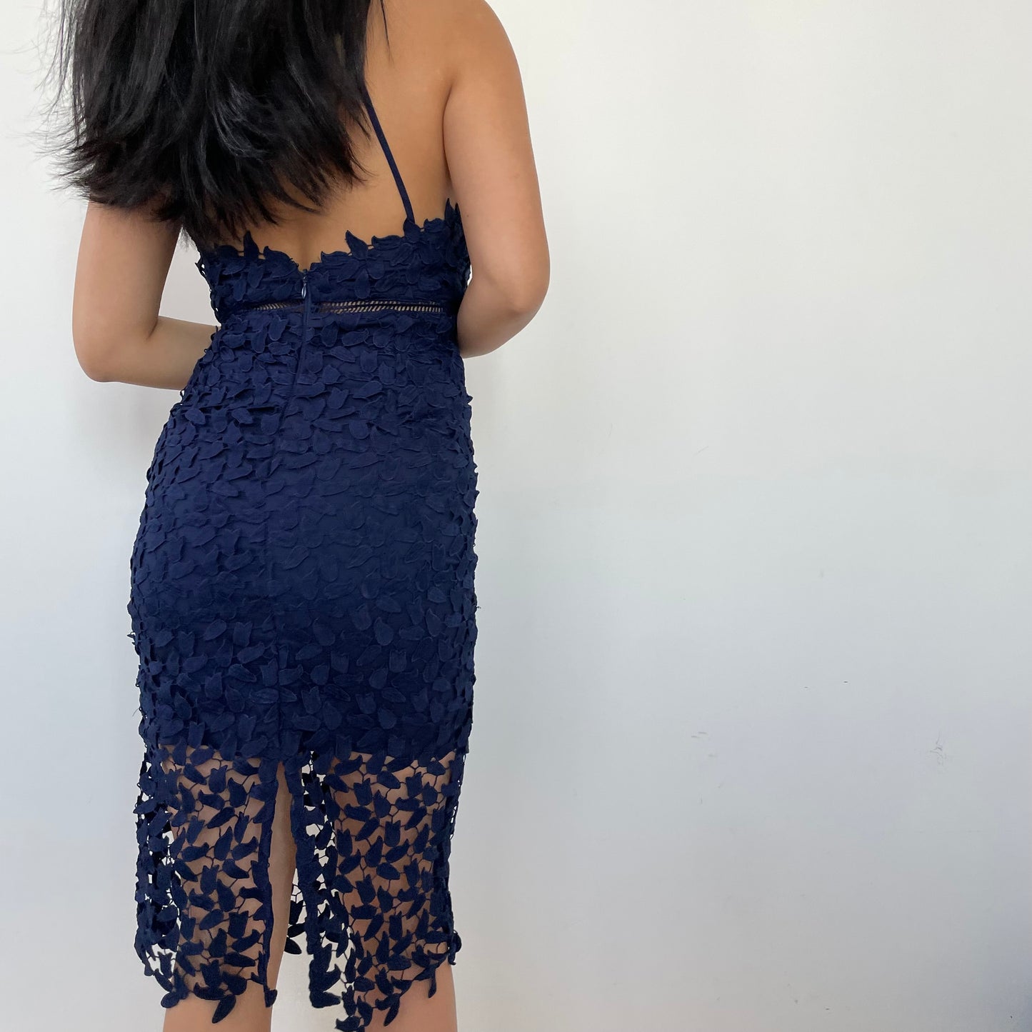 Bardot Dark Blue Lace Halter Cocktail Dress - Small