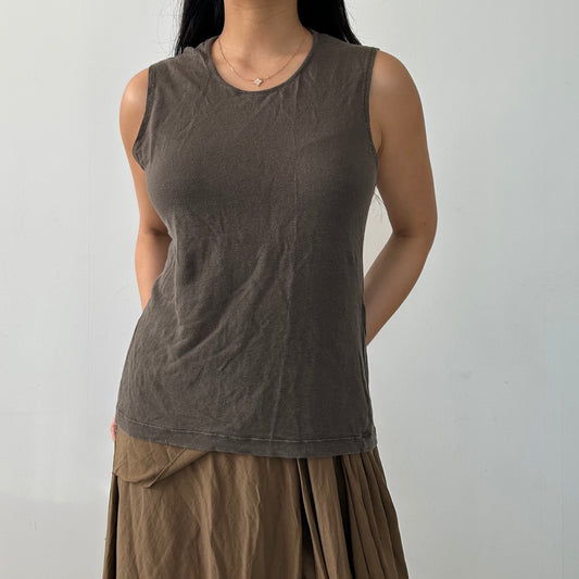 Taupe Sleeveless Linen Top - Medium