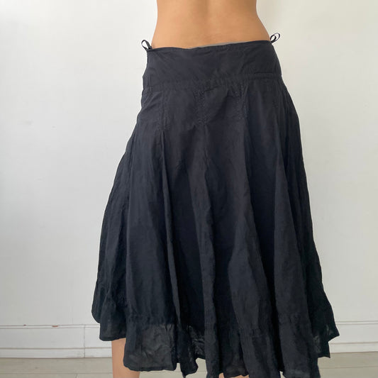 Midtown Black Cotton Poplin Midi Skirt - Medium