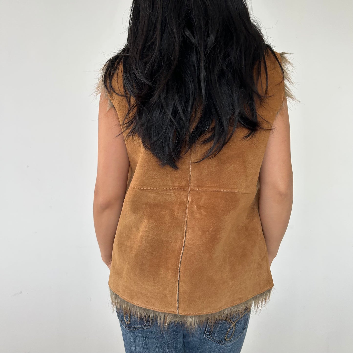 Genuine Suede and Faux Fur Lined Vest - Large