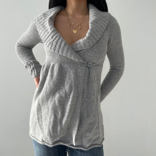 Talula by Aritzia Grey Wool Angora and Cashmere Blend Babydoll Wrap Cardigan - X-Small