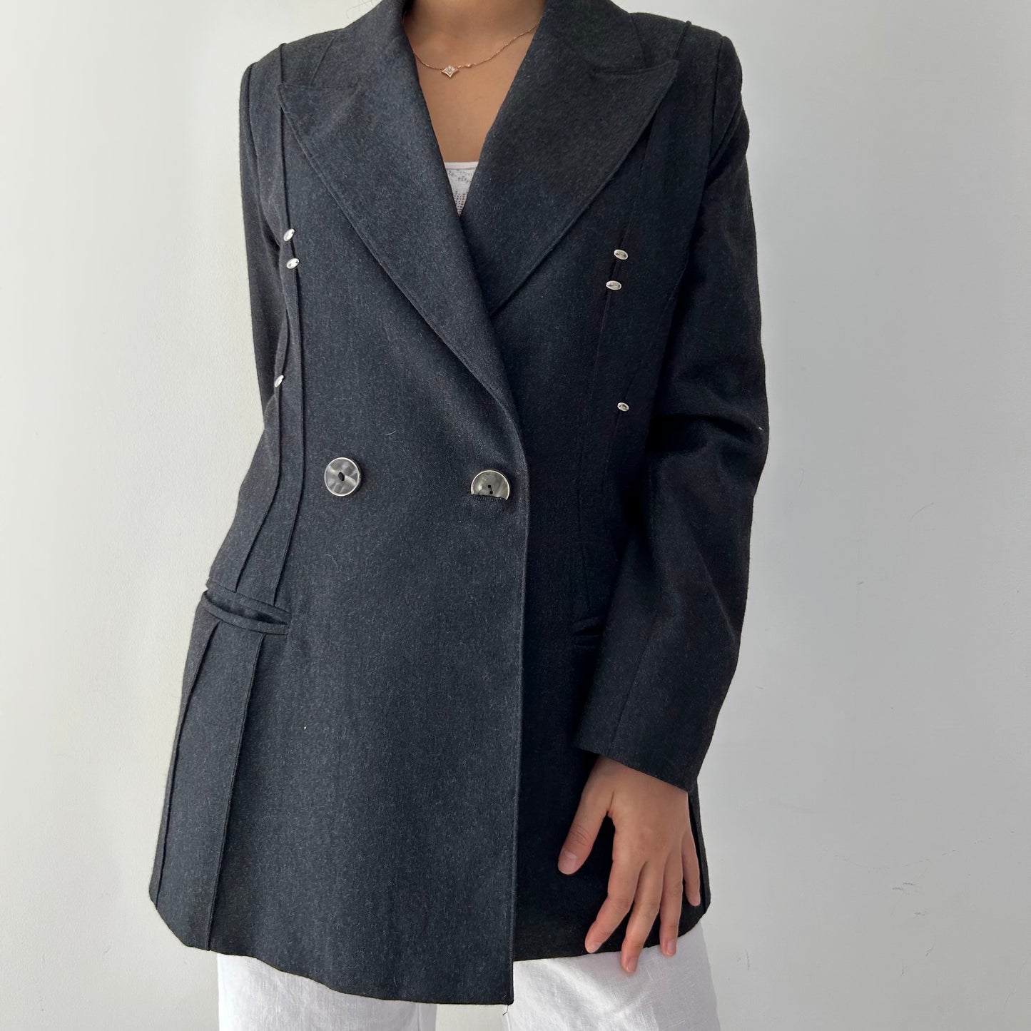 Blacky Dress Made in Germany Charcoal Double-Breasted Wool Blazer - Medium