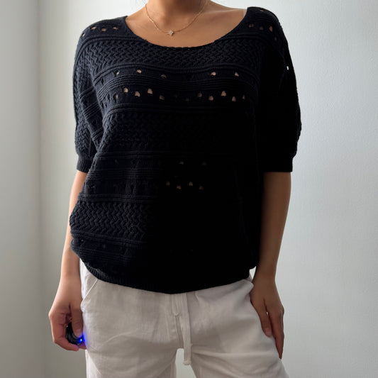 Trina Turk Black Open-Knit Top - Medium