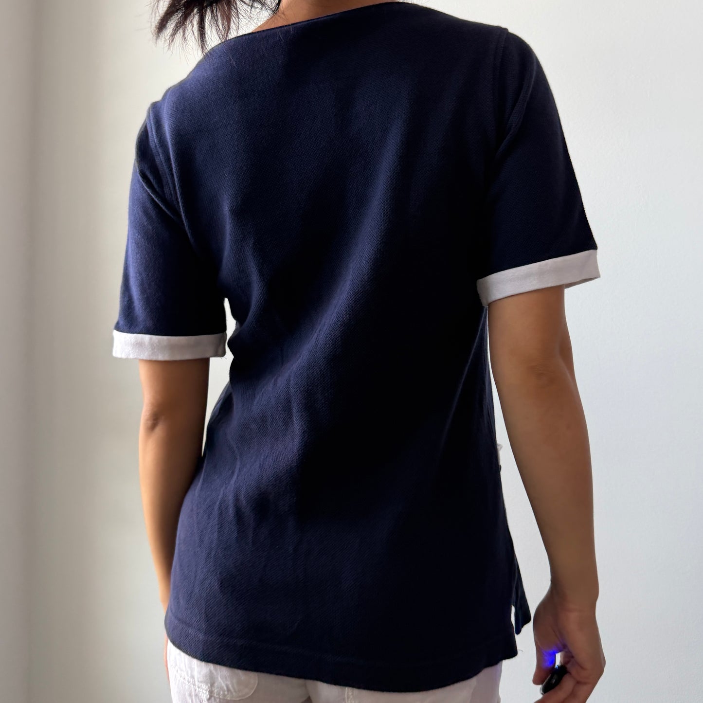 90s Lacoste Navy Short Sleeve Knit Top - Small