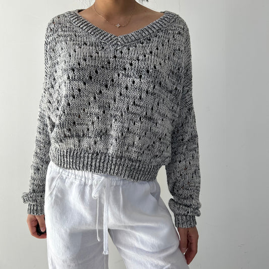 Sarah Pacini Grey Open-Knit V-Neck Jumper - One Size