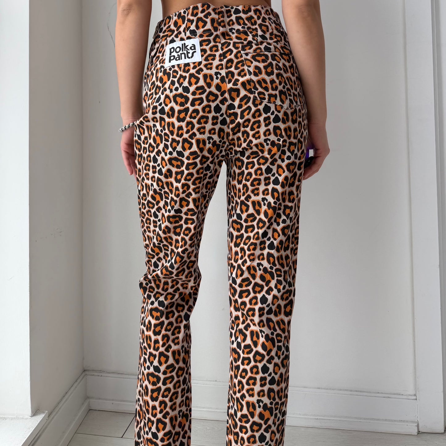 Polka Pants Orange Leopard Print Trousers - Small
