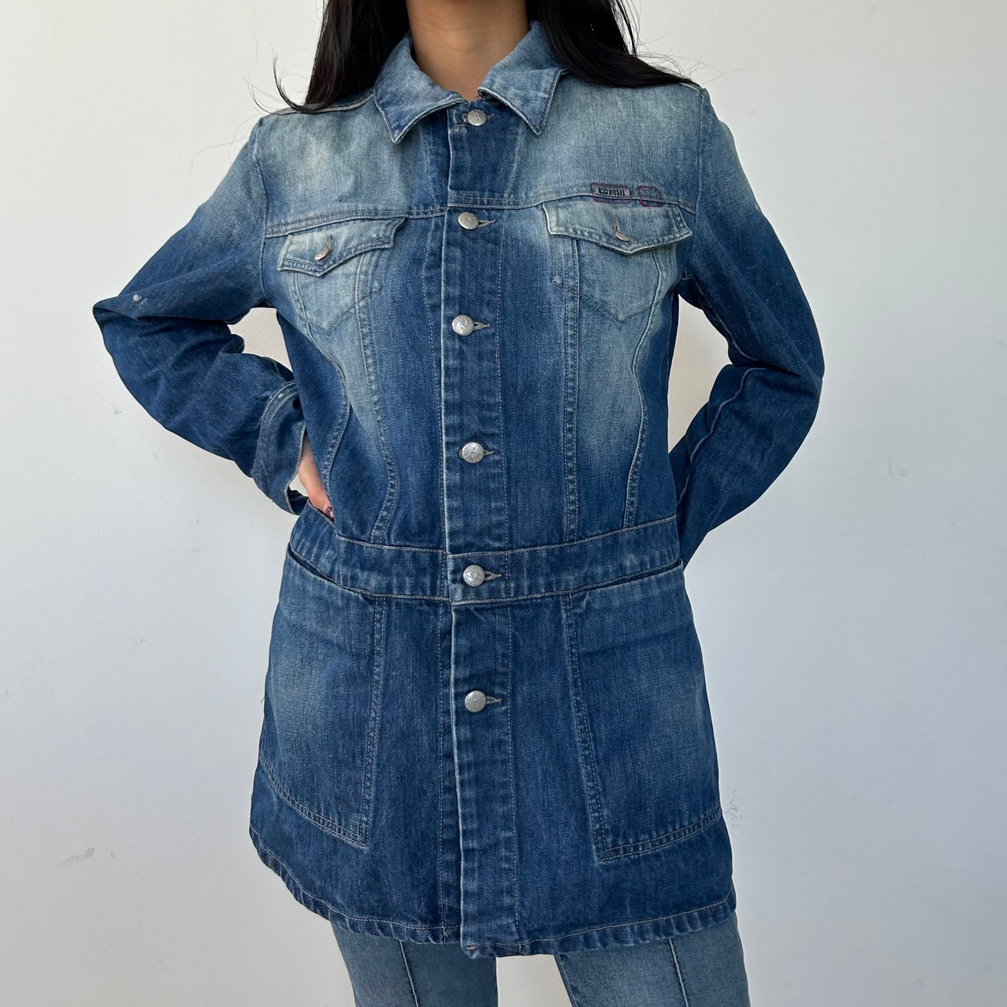 Diesel Blue Long Denim Jacket - Medium