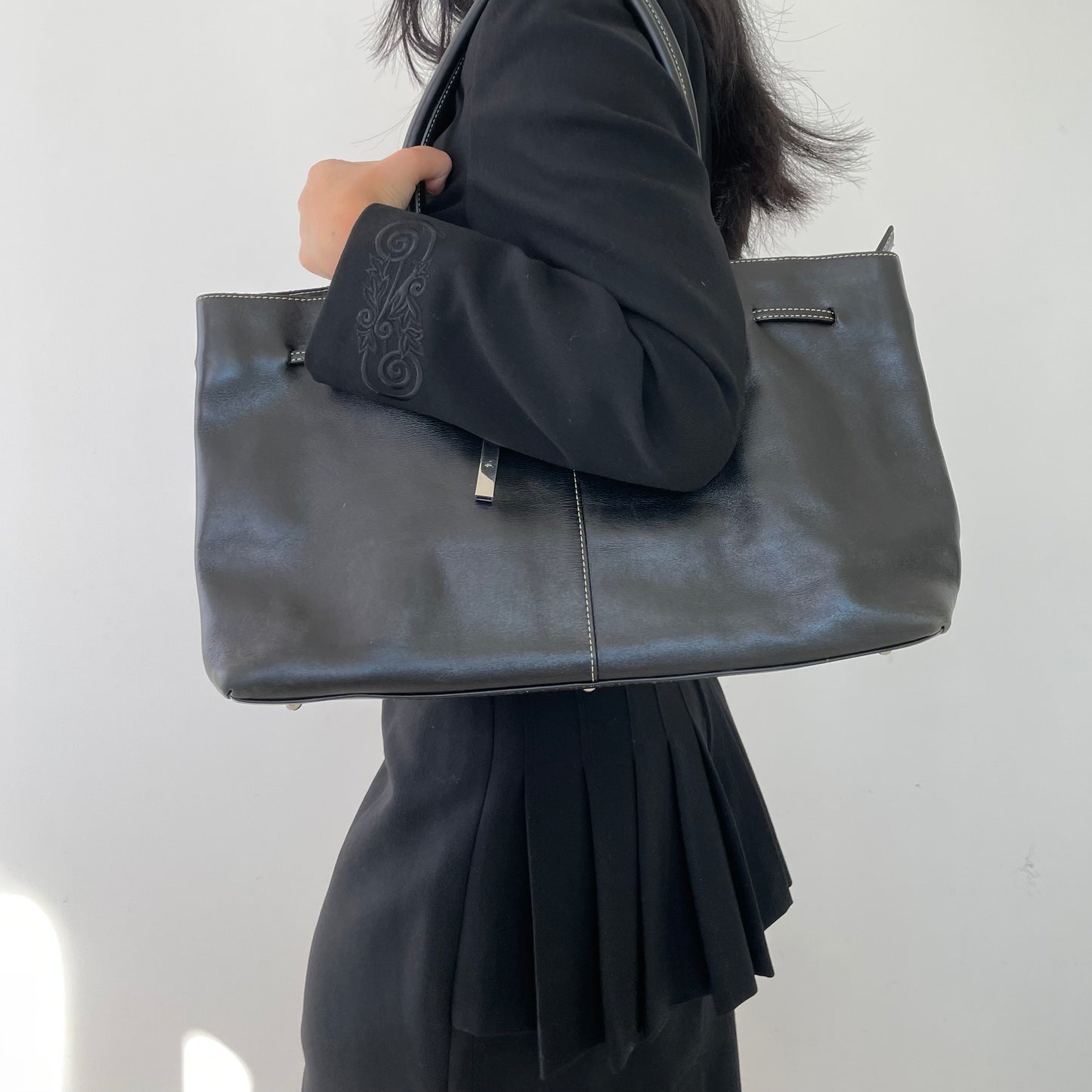 Agnès B. Voyage Black Leather Tote