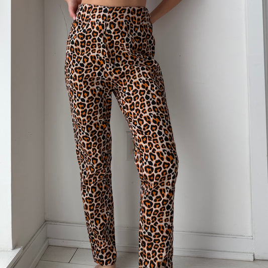 Polka Pants Orange Leopard Print Trousers - Small