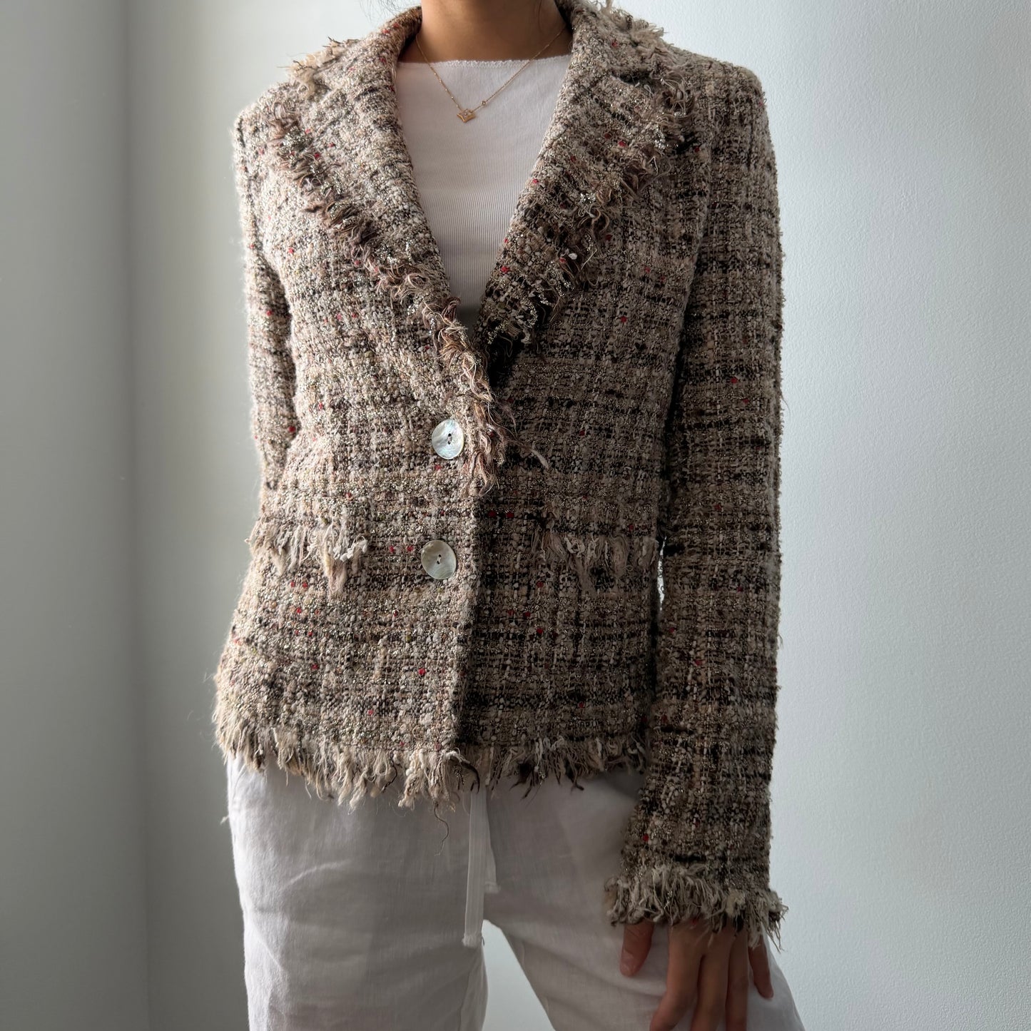 Made in USA Tweed Wool, Mohair, and Alpaca Blend Blazer - Small