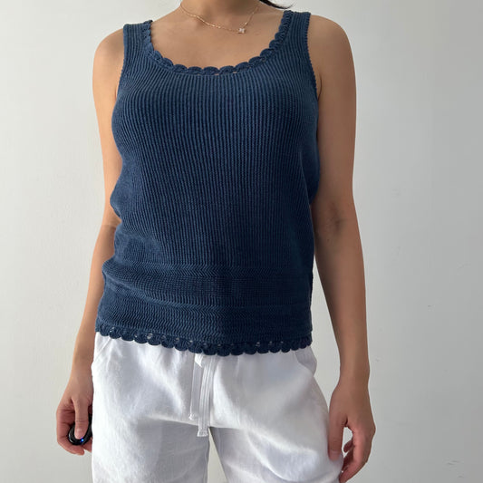 Lauren Ralph Lauren Petite Blue Linen Tank - Medium