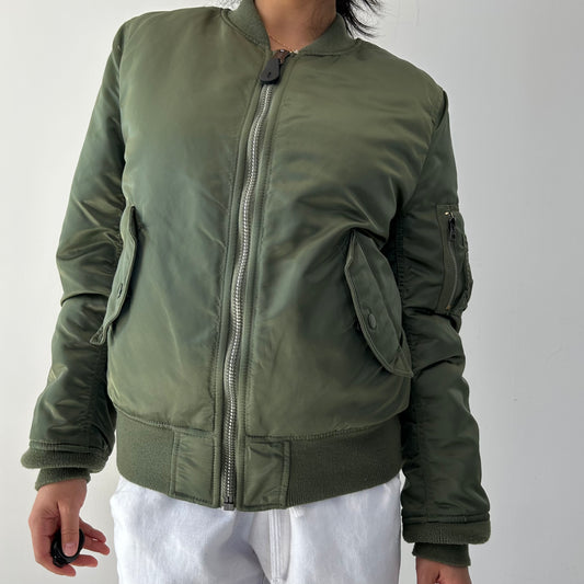 Alpha Industries Green MA-1 W Reversible Bomber Jacket - Small