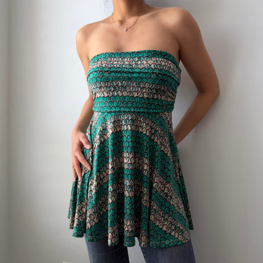 Lapis Teal Strapless Printed Top - Medium