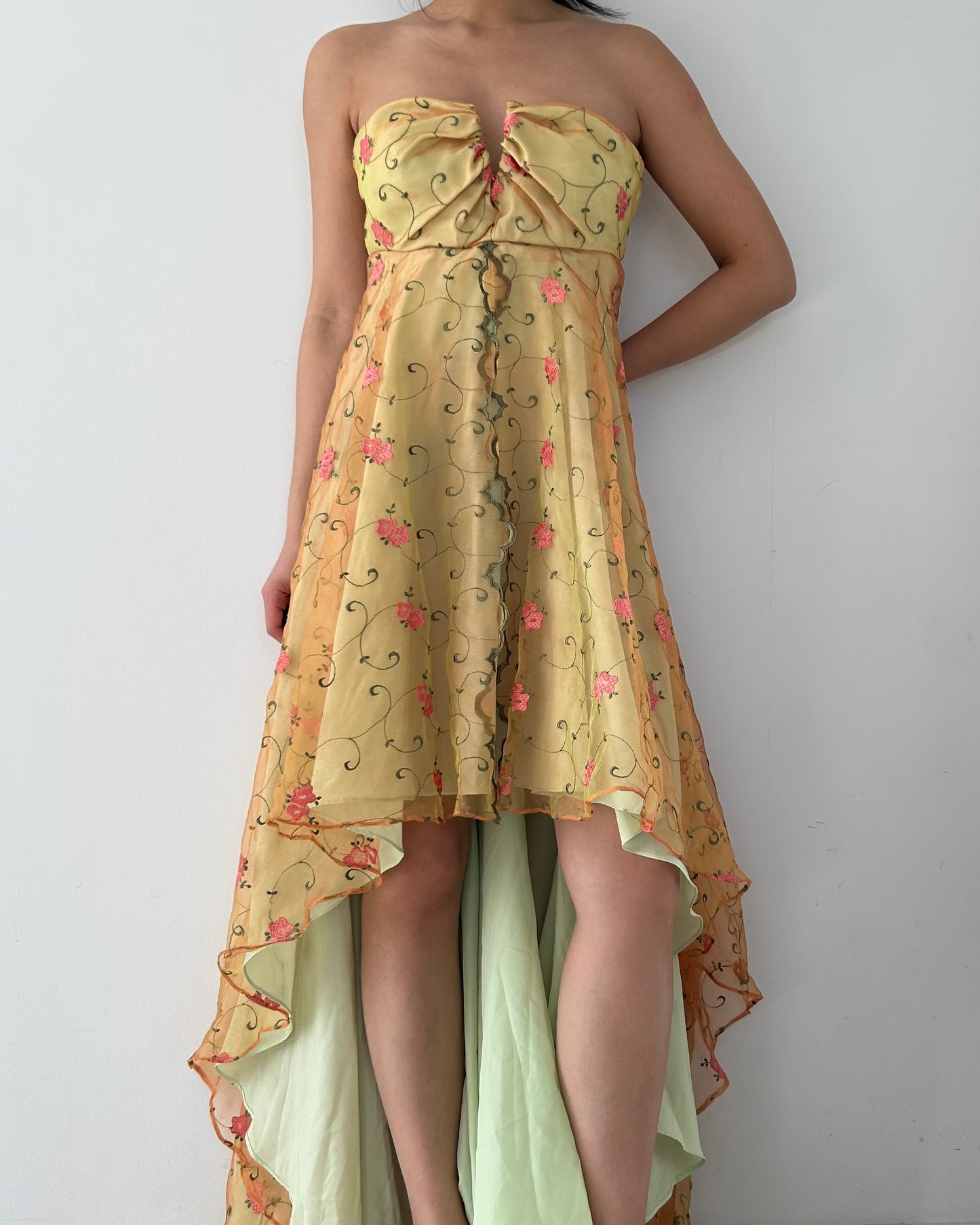 Pam Chorley Fashion Crimes High- Low Strapless Floral Gown - Small