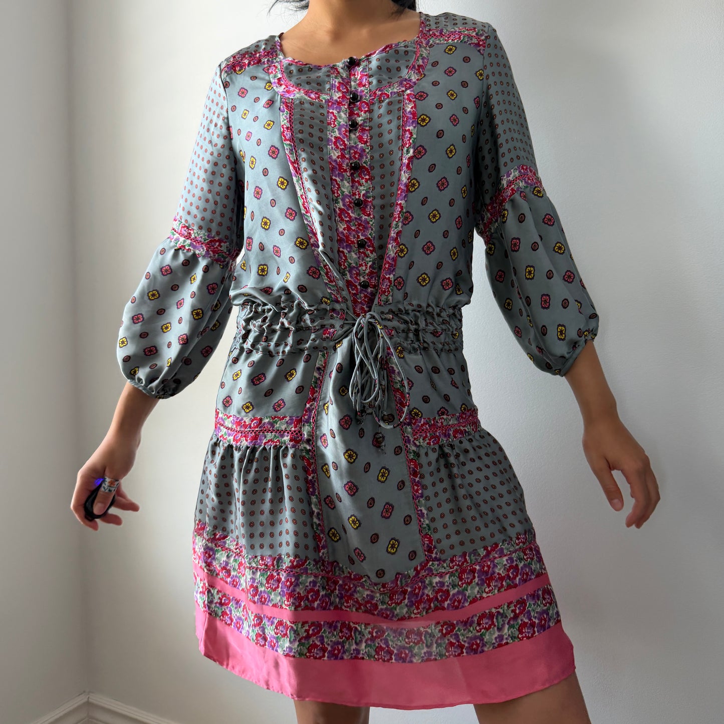 Made in Italy Blue Long Printed Dress with Slip - Medium