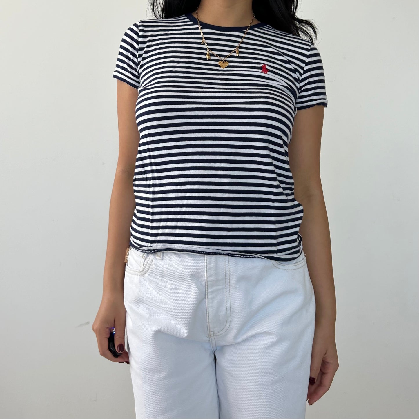 Polo Ralph Lauren Navy and White Striped Short Sleeve Tee - X-Small