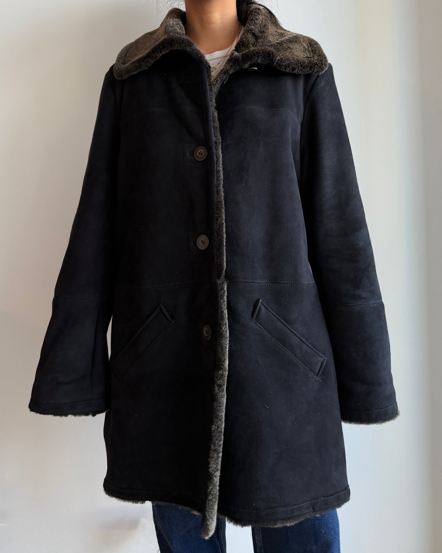 Danier Black Sheepskin Shearling Coat - Medium