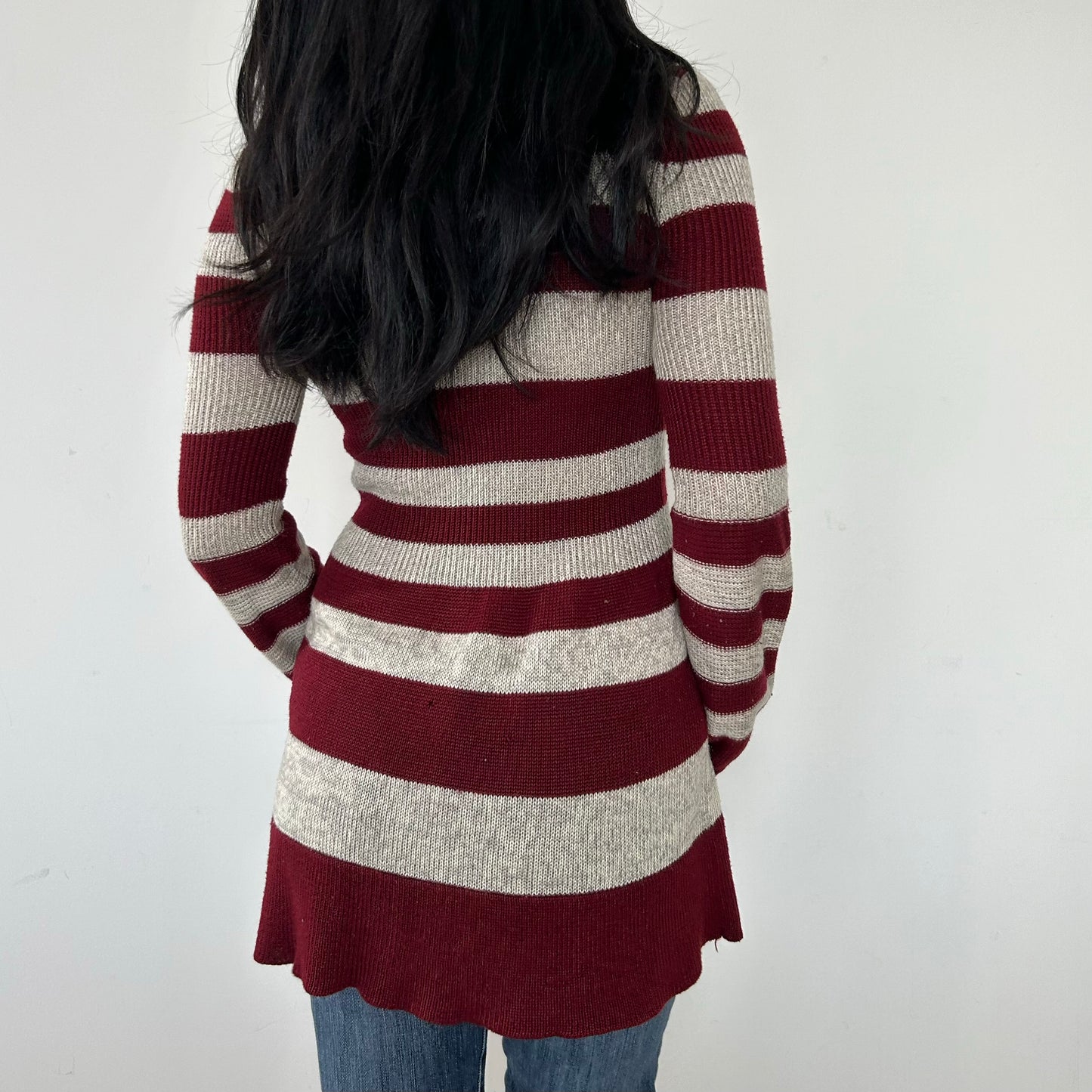 Burgundy Striped Babydoll Long Sleeve Knit - Medium