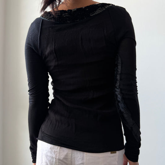 Vanessa Bruno Black Sequin Long Sleeve Top - X-Small