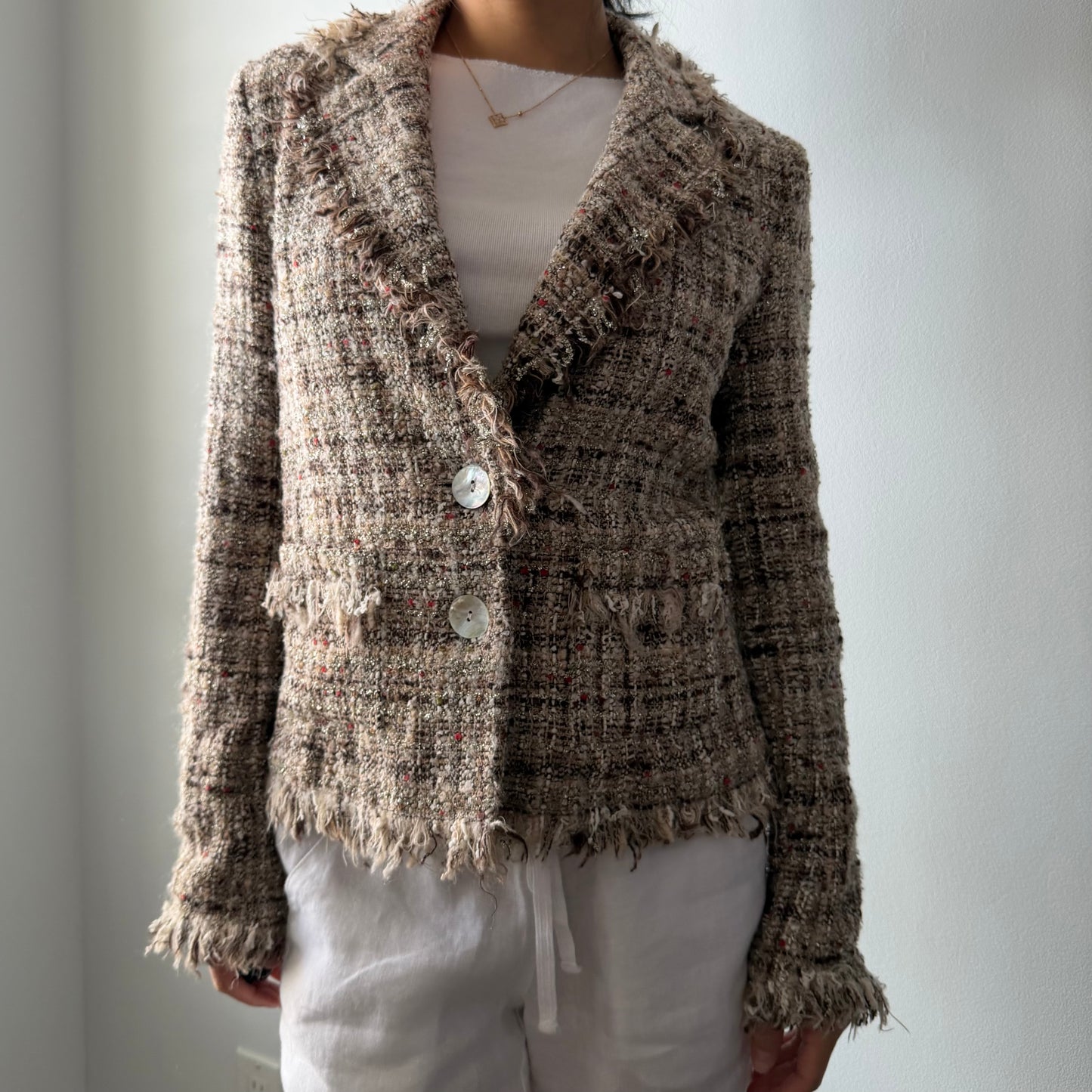 Made in USA Tweed Wool, Mohair, and Alpaca Blend Blazer - Small
