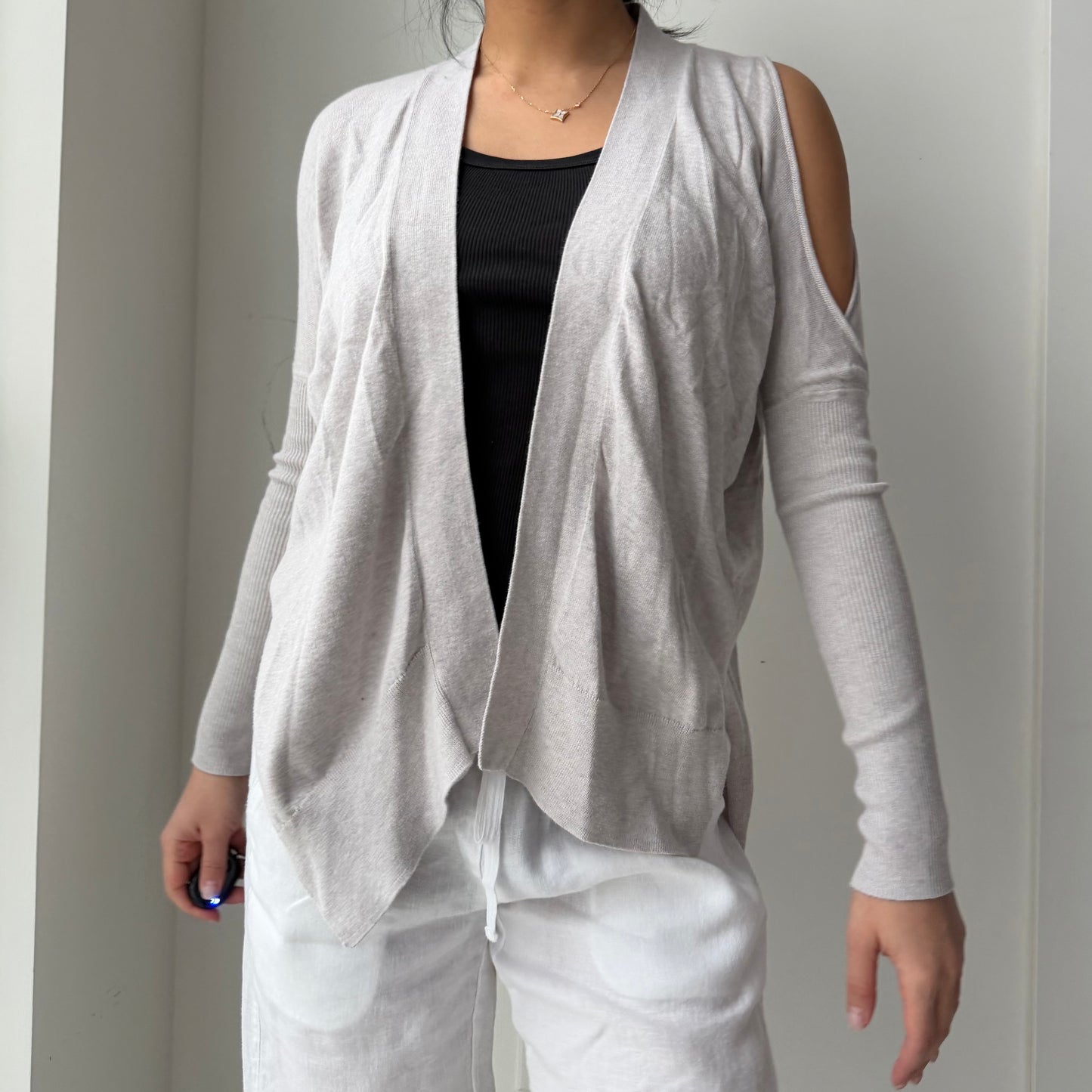 All Saints Grey Cold-Shoulder Cardigan - X-Small