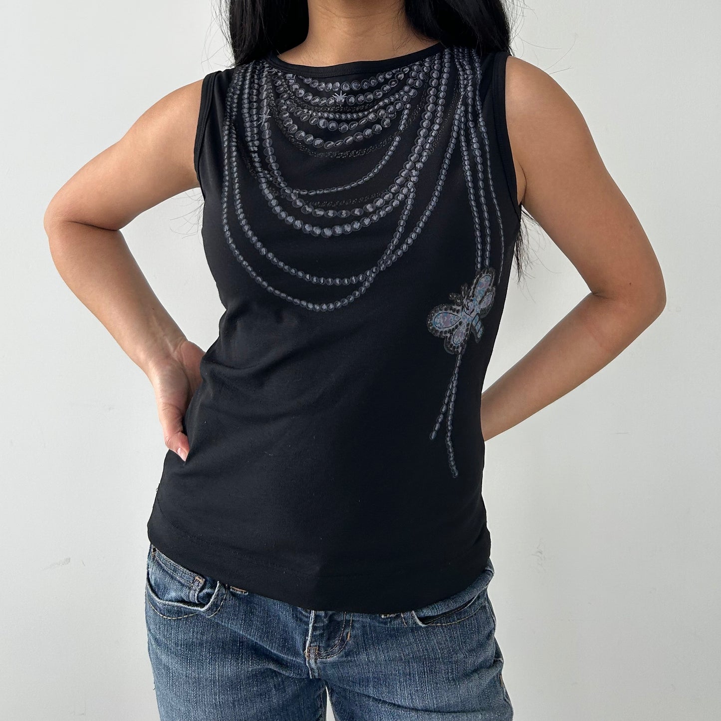 Vintage 1990s Le Château Made in Canada Black High Neck Graphic Tank - Medium