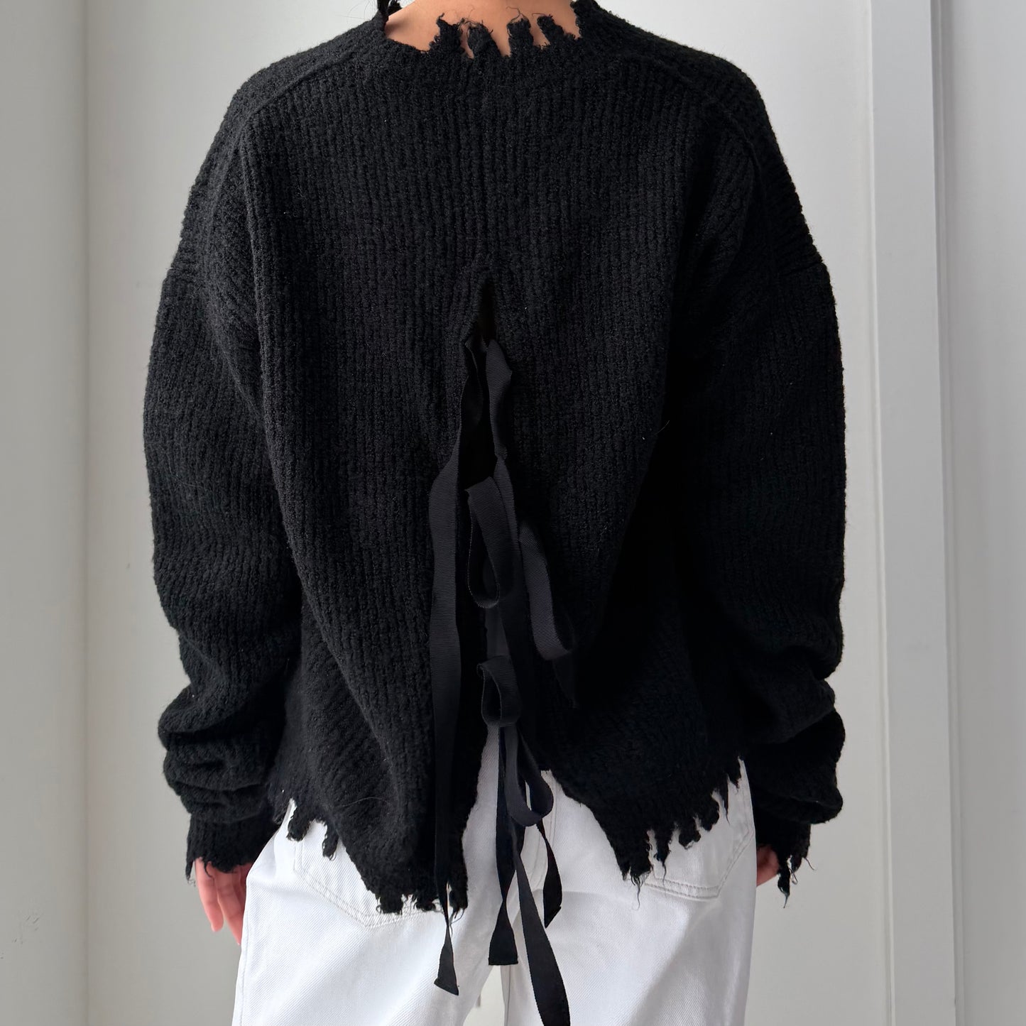2018 Uma Wang Black Raw Edge Wool Jumper - Small