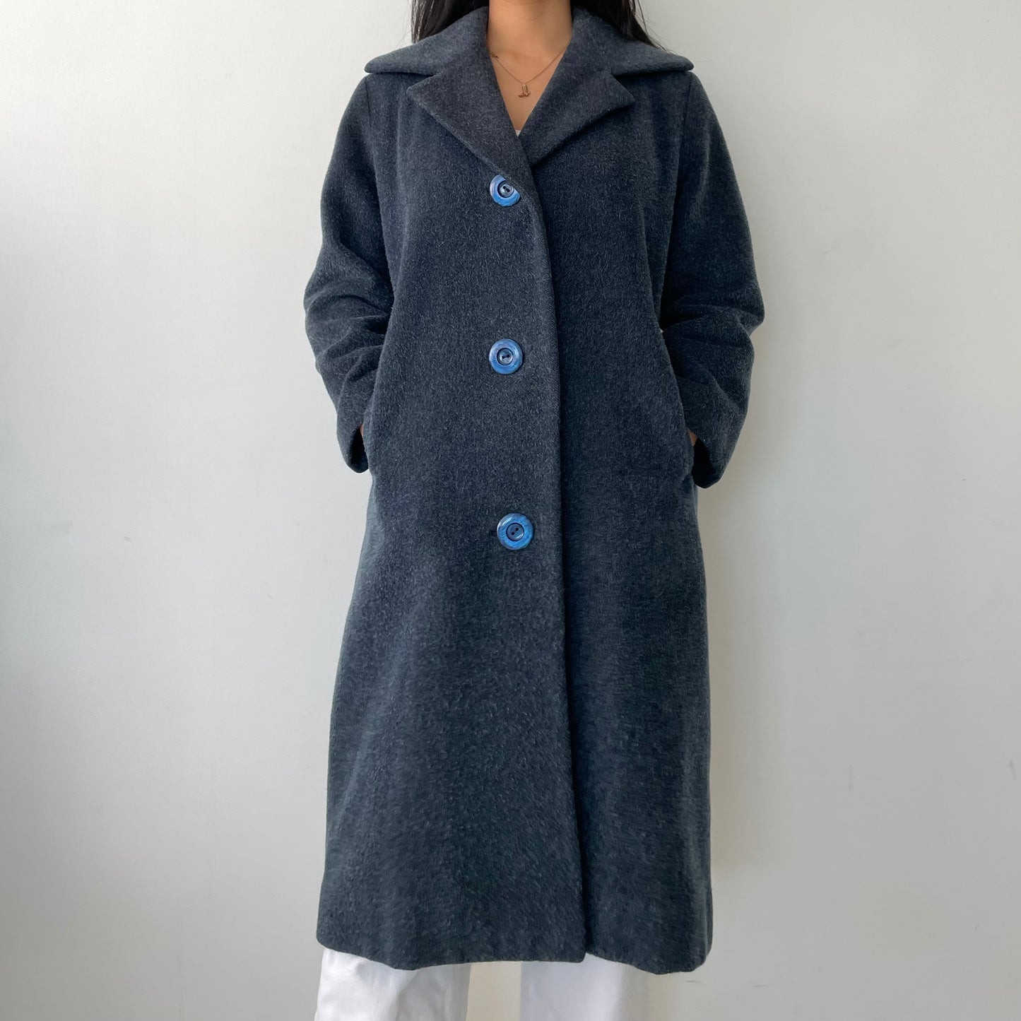 Vintage Muted Blue Overcoat - Small