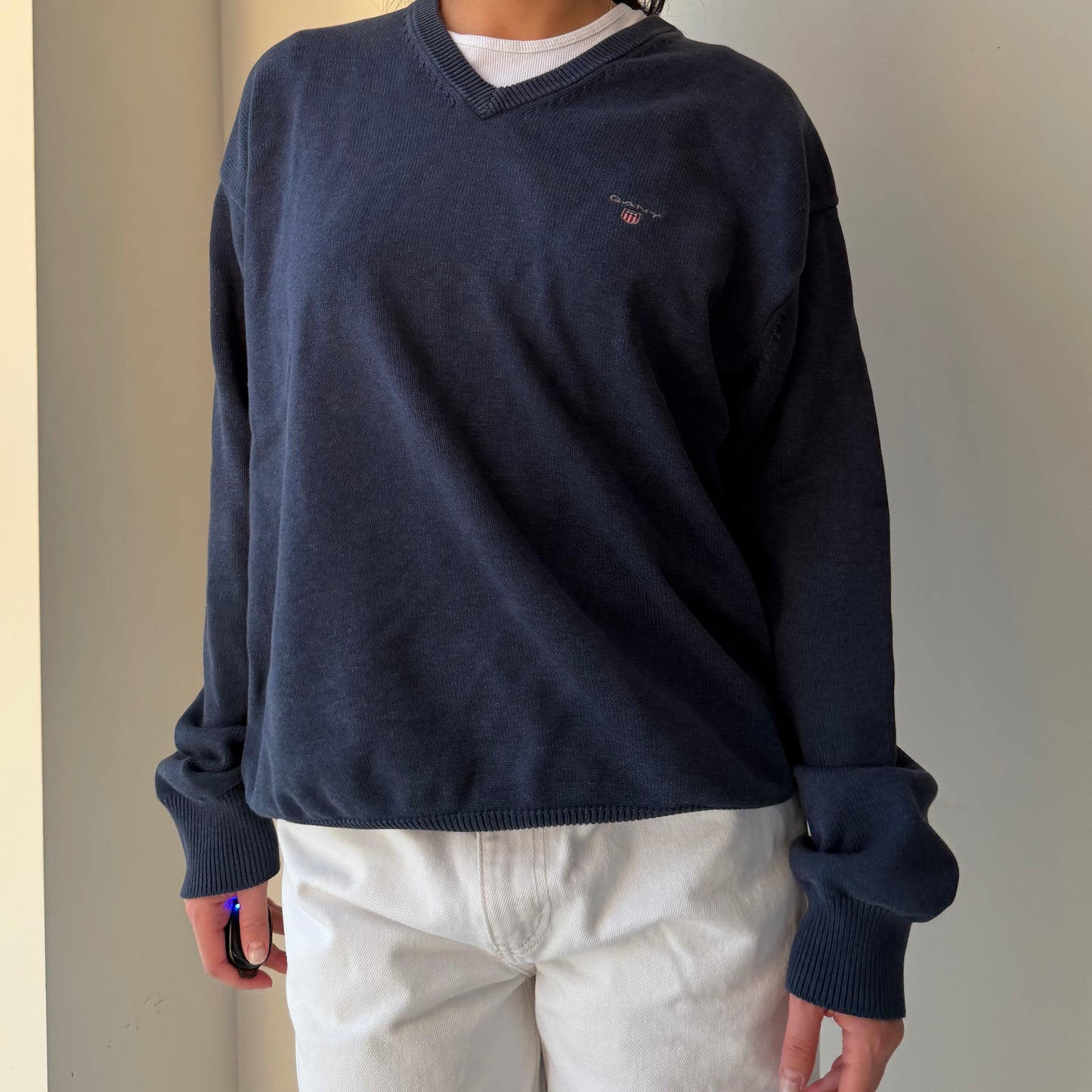 Gant Navy V-Neck Sweater - Large