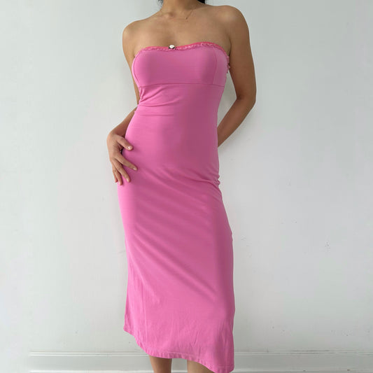 Made in Italy Pink Strapless Rosette Trim Bodycon Dress - X-Small