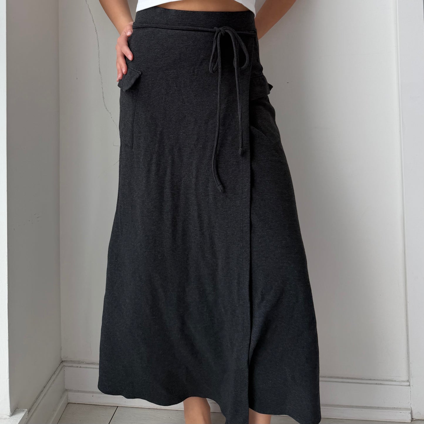 1990s Morgan de Toi Charcoal Midi Wrap Skirt - Small