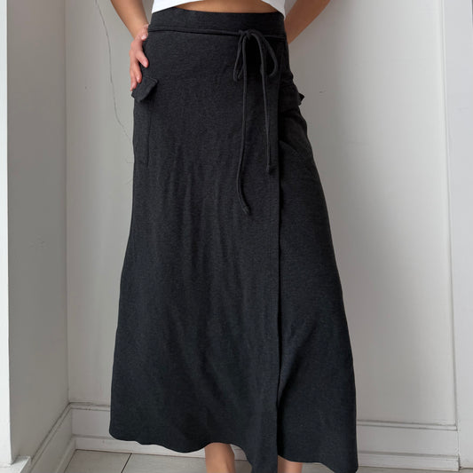 1990s Morgan de Toi Charcoal Midi Wrap Skirt - Small