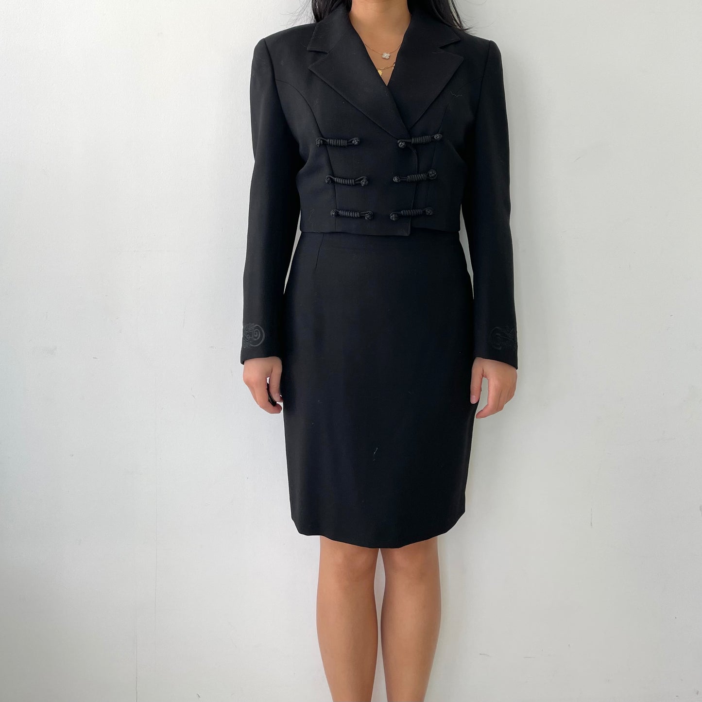 1980s Gian Marco Venturi Black Wool Skirt Suit Set - Small