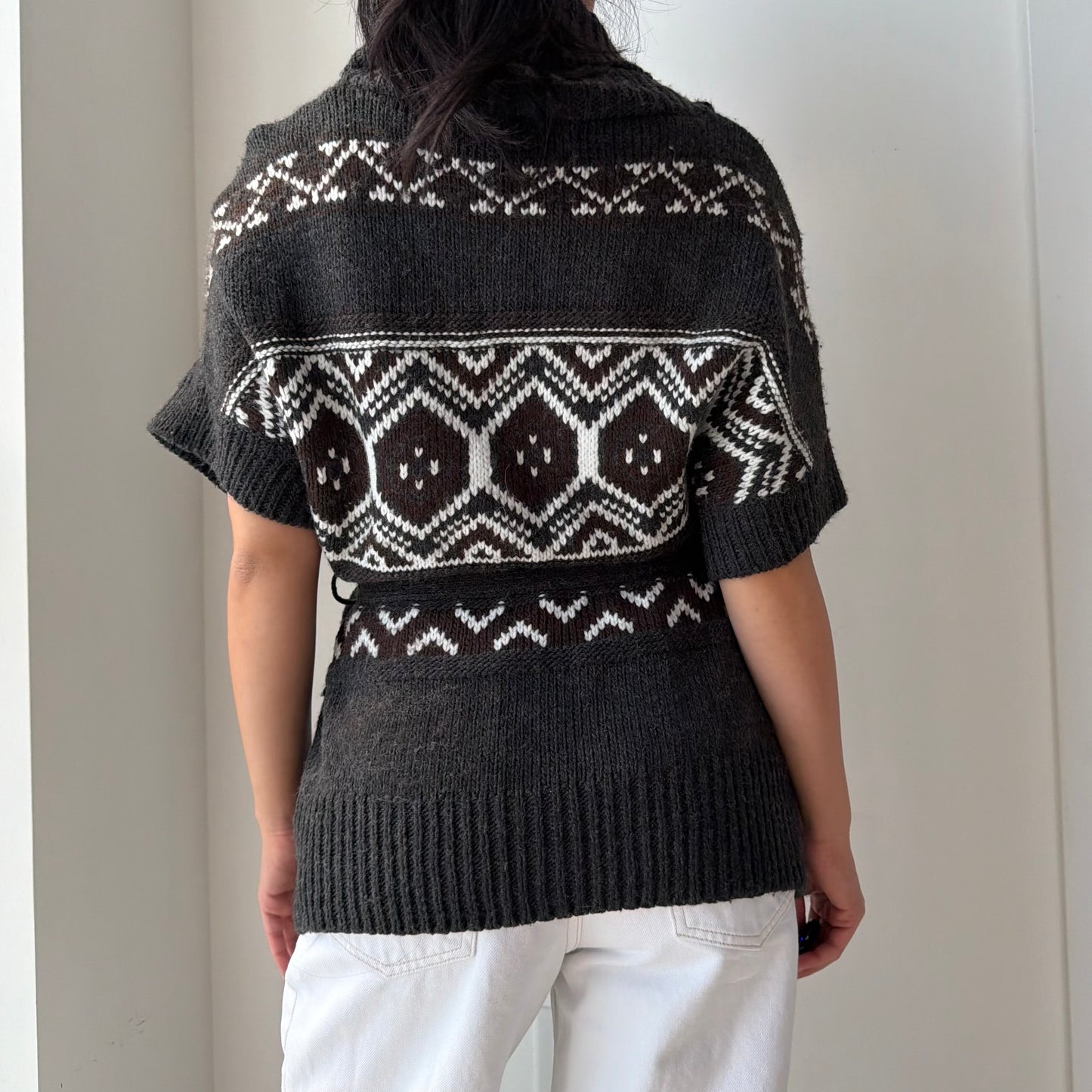 Nevada Grey Short Sleeve Wool Blend Wrap Cardigan - Small