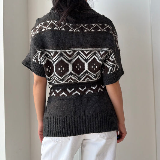 Nevada Grey Short Sleeve Wool Blend Wrap Cardigan - Small