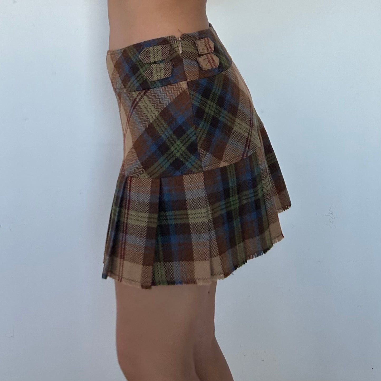 Roots Brown Tartan Wool Pleated Mini Skirt - W28