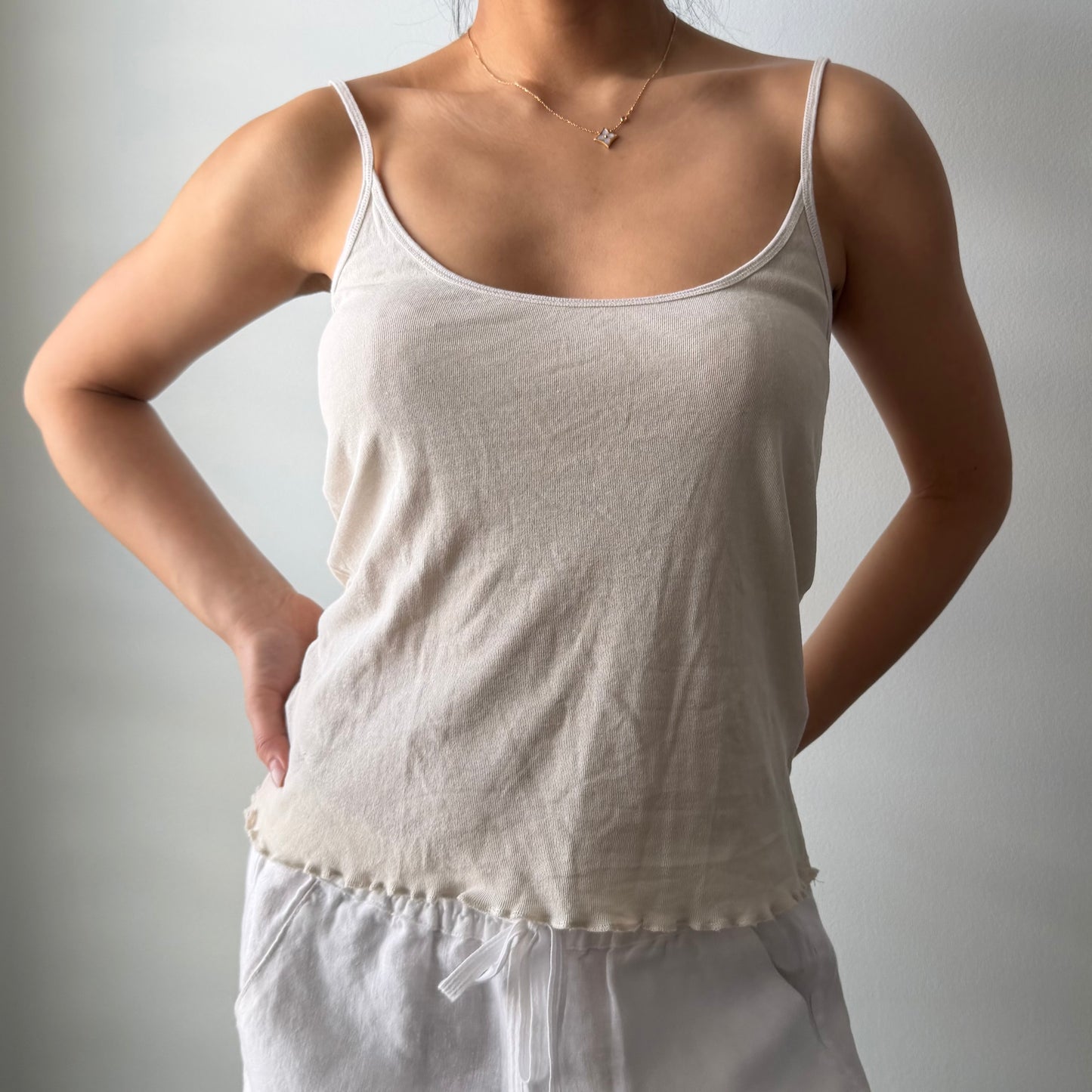 Massimo Dutti Beige Lettuce Hem Tank - Medium