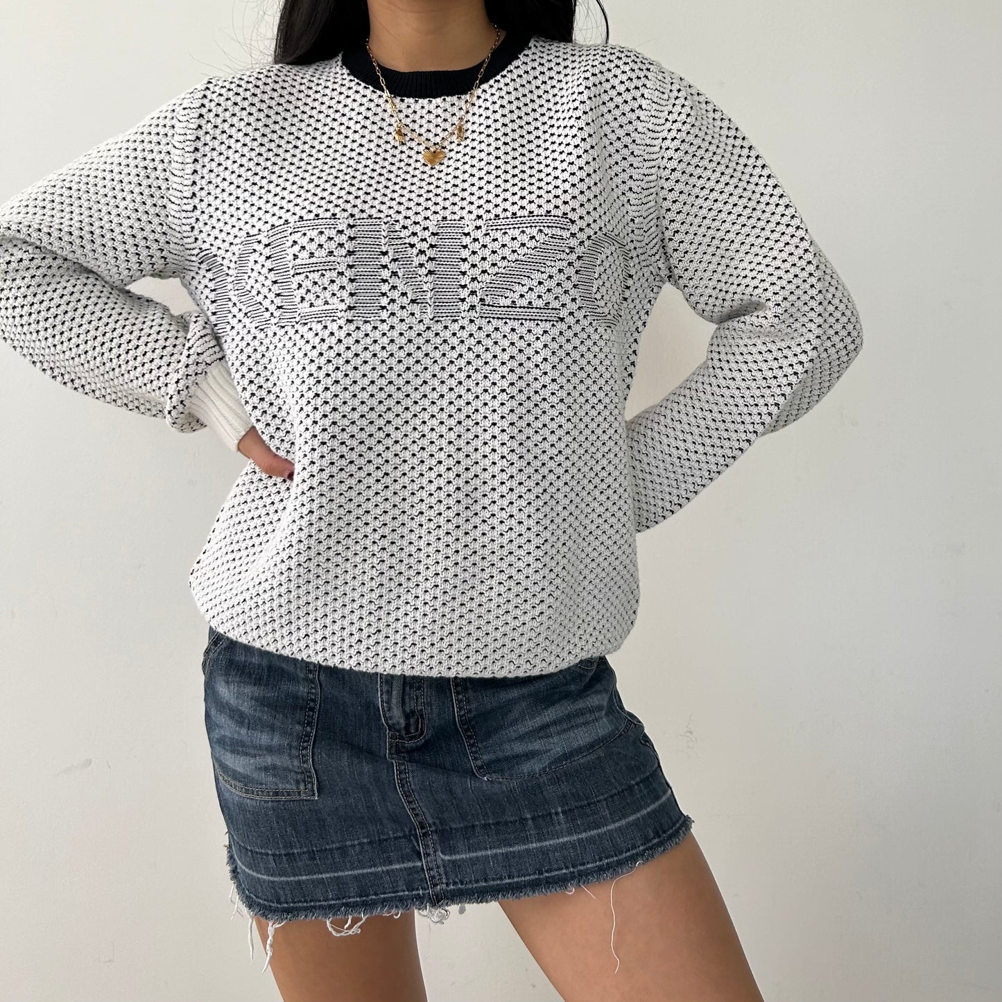 Kenzo Black and White Crewneck Knit Jumper - Small