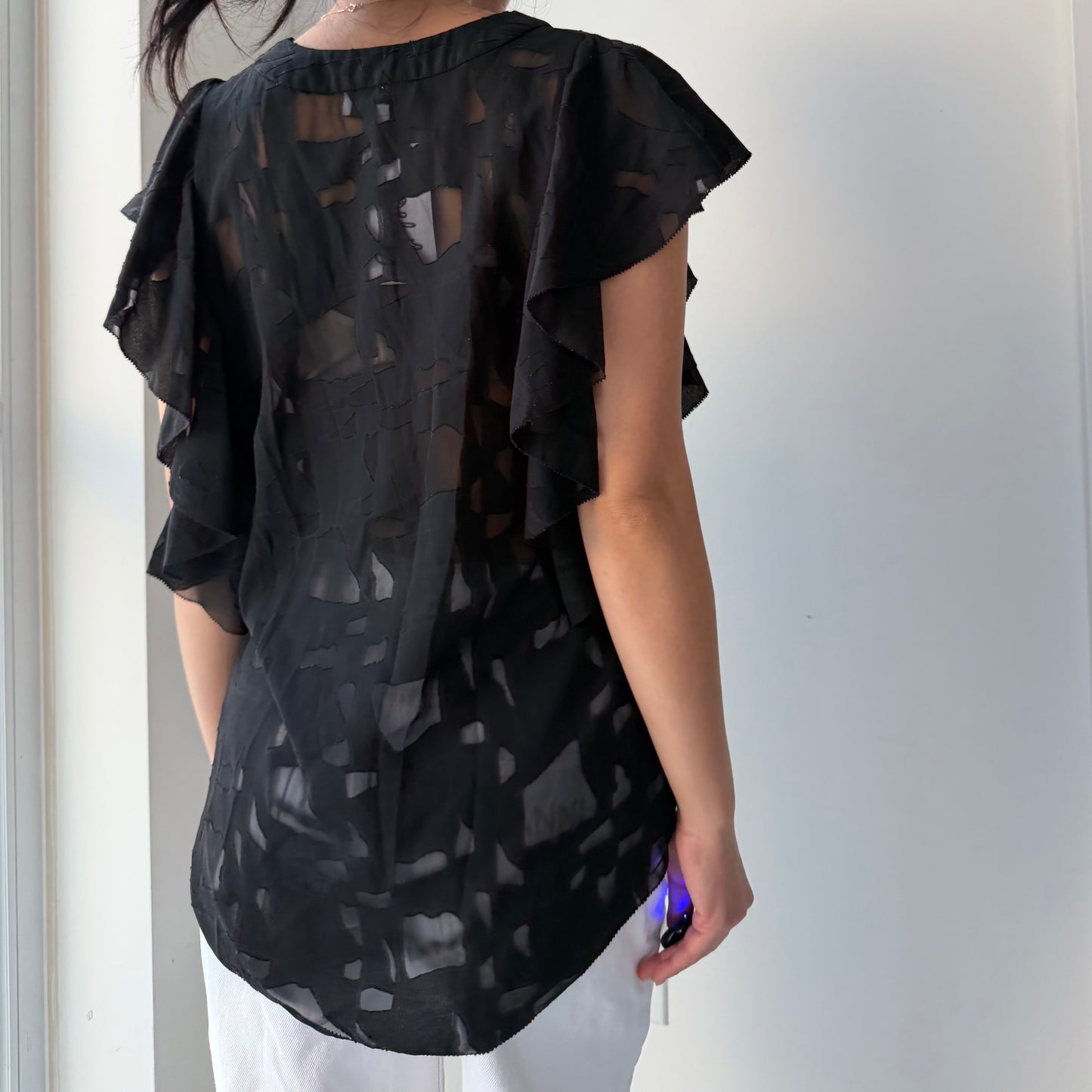 Iro Black Gilka Short Sleeve Grommet Blouse - Medium