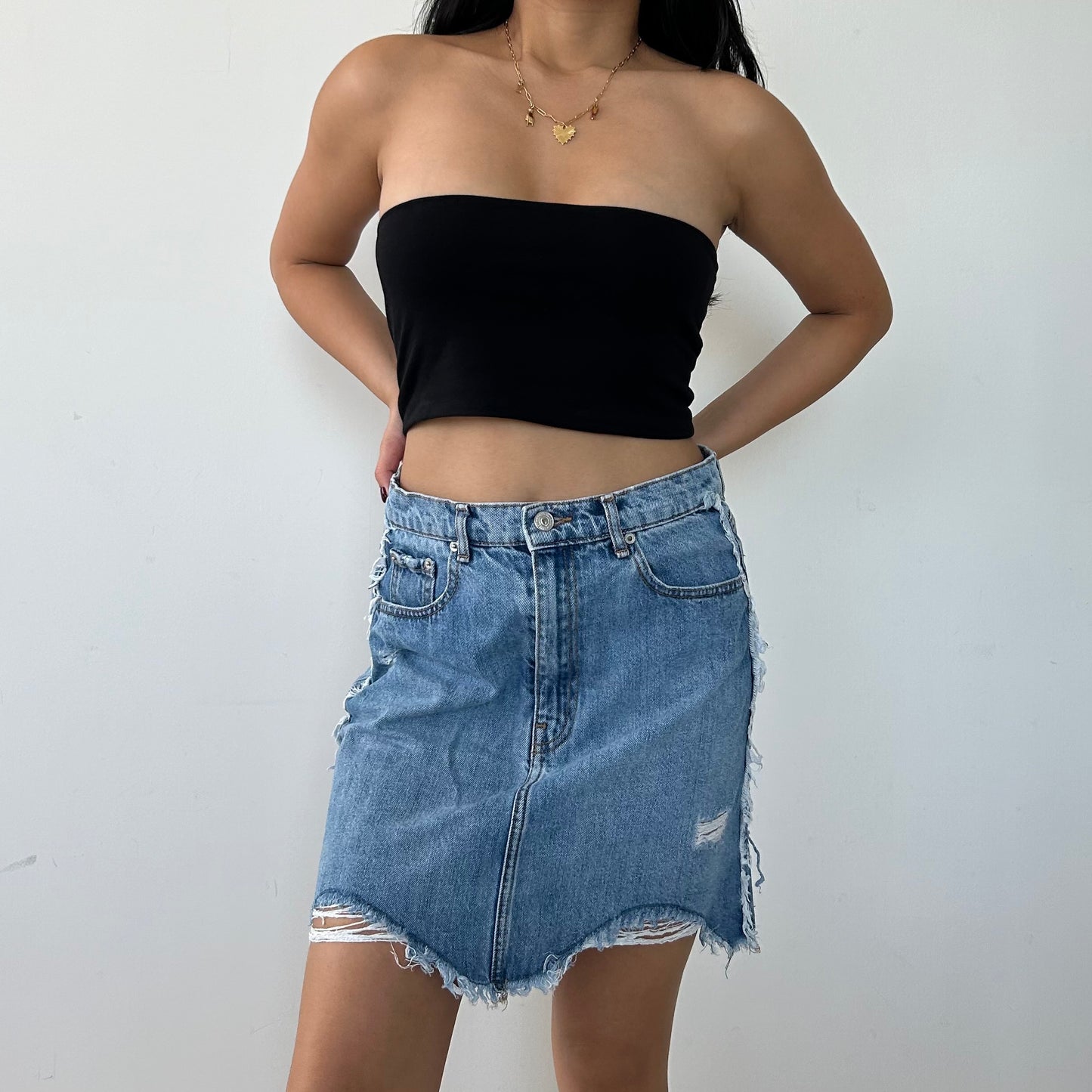 Zara Distressed Denim Skirt - Medium